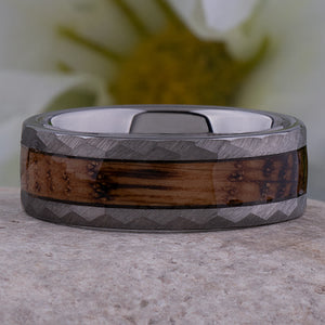 Tungsten Ring with Charred Whiskey Wood Inlay - 8mm Width - TCR236