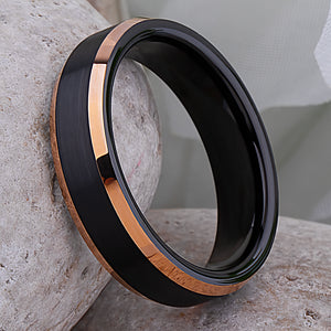 Black and Rose Gold Tungsten Wedding Ring - 6mm Width - TCR237