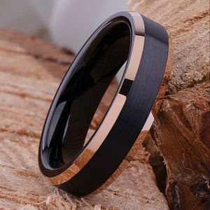Black and Rose Gold Tungsten Wedding Ring - 6mm Width - TCR237