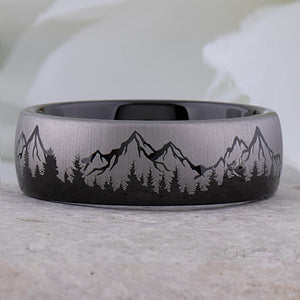 Mountain Design Black Tungsten Nature Ring - 8mm Width - TCR241