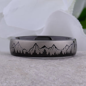 Mountain Design Black Tungsten Nature Wedding Ring - 6mm Width - TCR244