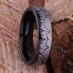 Mountain Design Black Tungsten Nature Wedding Ring - 6mm Width - TCR244