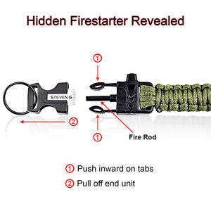 Steven G Paracord Carabiner Survival Keychain with Firestarter and Whistle - (pack of 2) PCKC062AGAG - Steven G Designs