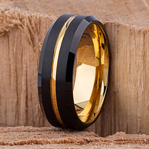 Black and Yellow Tungsten Band 8mm - TCR100 black and yellow gold men’s wedding or engagement band or promise ring