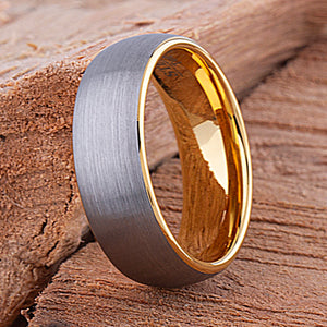 Tungsten Yellow Gold Band 8mm - TCR104 yellow gold men’s wedding or engagement band or promise ring for boyfriend