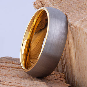 Tungsten Yellow Gold Band 8mm - TCR104 yellow gold men’s wedding or engagement band or promise ring for boyfriend
