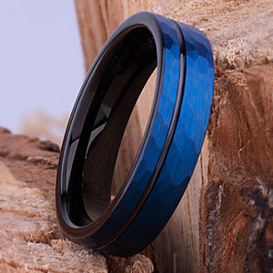Tungsten Band Blue and Black 6mm - TCR105 black and blue men’s wedding or engagement band or promise ring for him