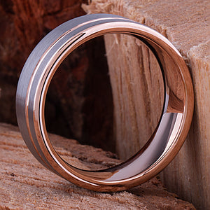 Tungsten Ring with Rose Gold - 8mm Width - TCR109
