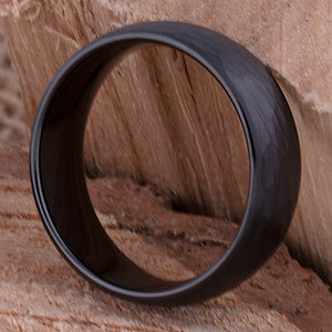 Tungsten Carbide Man's Wedding Ring or Engagement Band 8mm Wide Domed IP Black Plating Hammered and Brush Finish