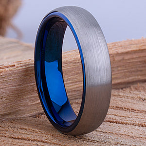 Blue Tungsten Unisex Ring 6mm - TCR116 blue men’s wedding or engagement band or promise ring for boyfriend