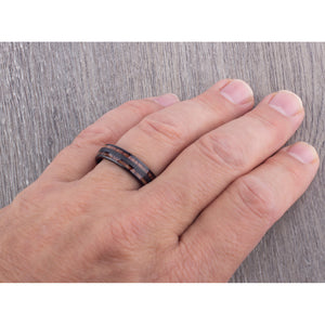 Black Tungsten Wedding Band or Engagement Ring 6mm Wide with Natural Hawaiian Koa Wood Inlay
