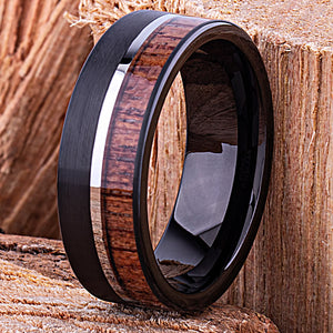 Black Tungsten Ring with Padauk Wood 8mm - TCR145 black and wood men’s wedding or engagement band or promise ring