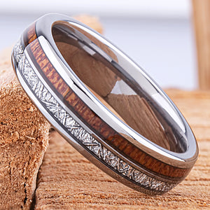 Tungsten with Sapele Wood and Man Made Meteorite 6mm - TCR146 wood & meteorite men’s wedding or engagement band or promise ring