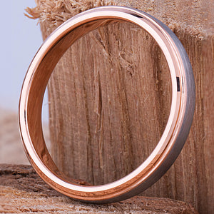 Tungsten Wedding Ring or Engagement Band 4mm with Rose Gold Interior & Brush Finish, Gift For Boy or Girl Friend, Unisex Tungsten Ring