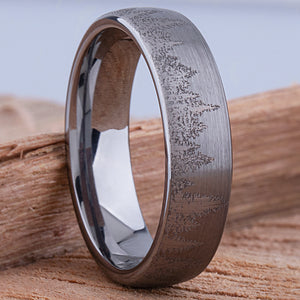 Forest Tungsten Ring for Weddings or Engagements 6mm Wide, Promise Ring or Anniversary Band For Men or Women, Unique Outdoor Unisex Style