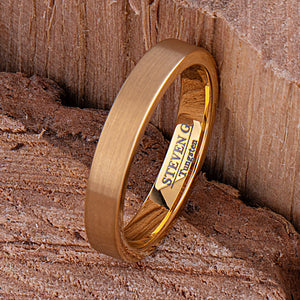 Yellow Gold Tungsten Ring with Brush Finish - 4mm Width - TCR176