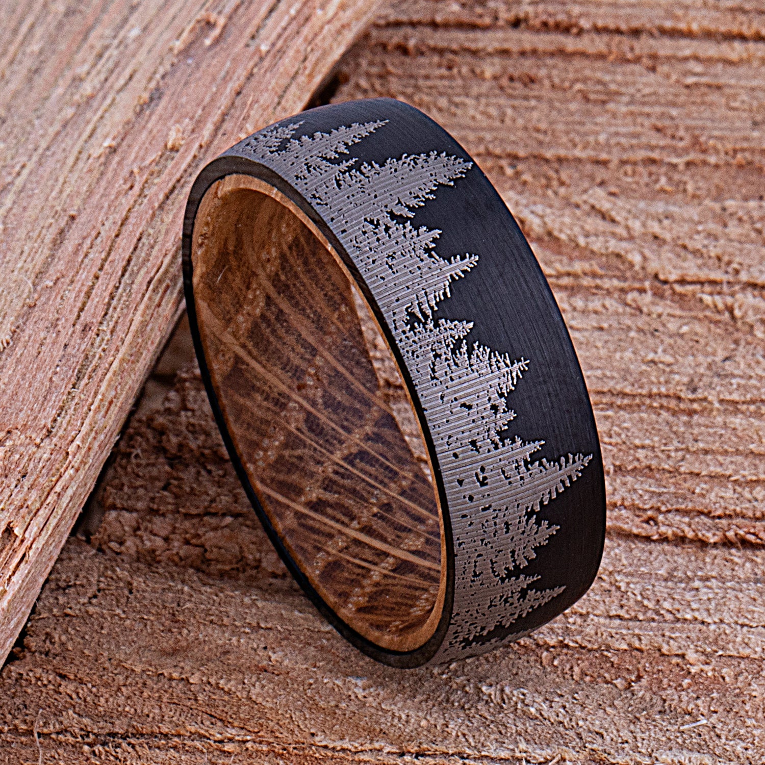 Tungsten Ring with Whiskey Barrel - 8mm Width - TCR177