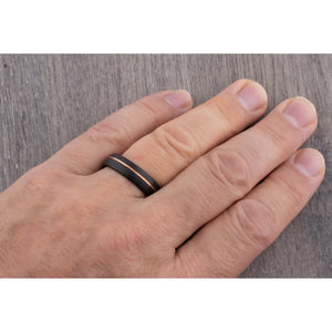 Tungsten Wedding Band or Engagement Ring 6mm Wide Satin Finish 2-Tone Black and Rose Gold IP Plating