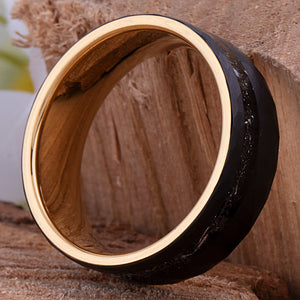 Black and Yellow Tungsten Carbide Wedding Ring or Engagement Band 8mm Wide with Meteorite Inlay