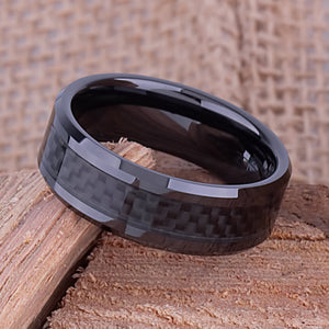 Men's Ceramic Ring with Carbon Fiber - 8mm Width CER087-8 men’s wedding ring or engagement band, promise ring or anniversary ring gift for him - Steven G Designs