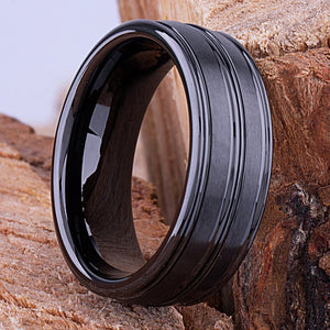Black Ceramic Men's Wedding Band - 8mm Width CER003-8 men’s wedding ring or engagement band, promise ring or anniversary ring gift for him - Steven G Designs