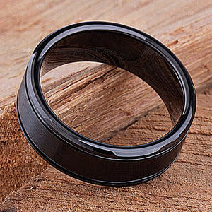 Black Ceramic Men's Wedding Ring - 8mm Width CER006-8 men’s wedding ring or engagement band, promise ring or anniversary ring gift for him - Steven G Designs