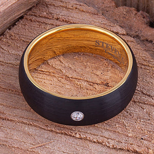 Black and Yellow Tungsten Ring with 3mm CZ - 8mm - TCR090 black yellow gold men’s wedding or engagement band or promise ring