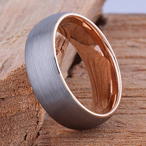 Tungsten Ring with Rose Gold 8mm - TCR069 traditional men’s engagement or wedding ring or promise band for him