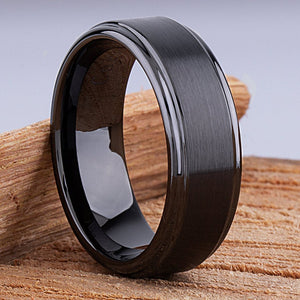 Black Ceramic Men's Wedding Ring - 8mm Width CER052-8 men’s wedding ring or engagement band, promise ring or anniversary ring gift for him - Steven G Designs