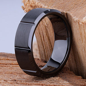 Black Ceramic Mens Wedding Ring - 8mm Width CER054-8 men’s wedding ring or engagement band, promise ring or anniversary ring gift for him - Steven G Designs