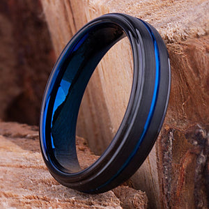 Black and Blue Tungsten Ring 6mm - TCR114 black and blue men’s wedding or engagement band or promise ring for him