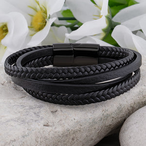 Stainless Steel Black Multi-Strand Men's Braided Leather Bracelet - SSLB018