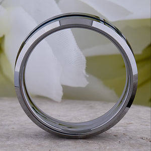 Tungsten Ring with Blue Center Channel - 8mm Width - TCR072