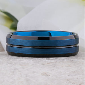Blue with Black Tungsten Ring - 8mm Width - TCR099