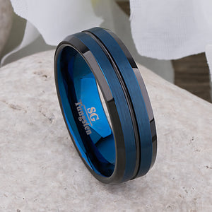 Blue with Black Tungsten Ring - 8mm Width - TCR099