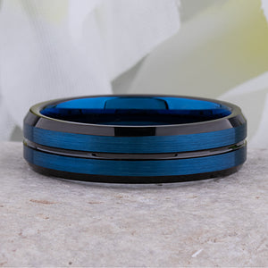 Blue with Black Tungsten Ring - 6mm Width - TCR166