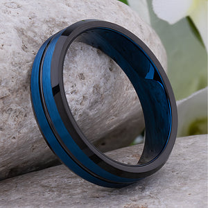 Blue with Black Tungsten Ring - 6mm Width - TCR166