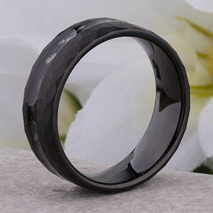 Meteorite Mens Faceted Black Tungsten Wedding Band 8mm, Engagement Anniversary Proposal Promise Ring, Premium Quality, Perfect Gift for Him
