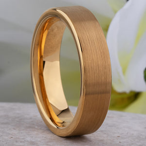 Yellow Gold Tungsten Ring with Brushed Surface - 6mm Width - TCR227