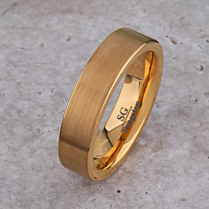 Yellow Gold Tungsten Ring with Brushed Surface - 6mm Width - TCR227
