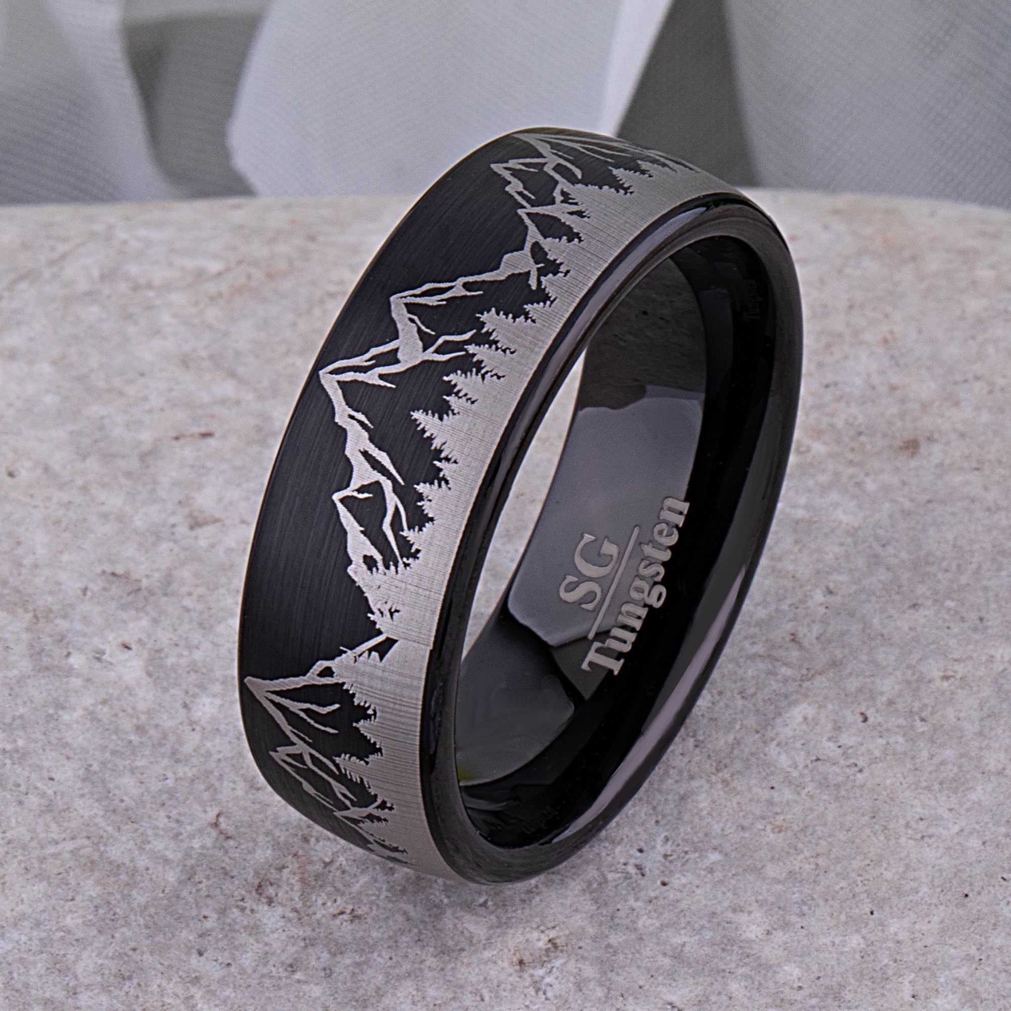 Mountain Design Black Tungsten Nature Ring - 8mm Width - TCR230