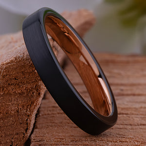 Unisex Black and Rose Gold Tungsten Wedding Ring - 4mm Width - TCR231