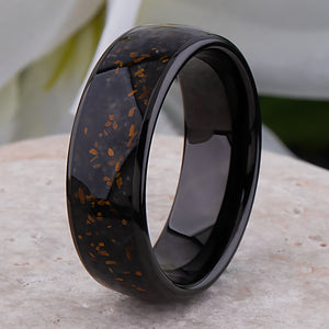 Black Agate and Tiger's Eye Tungsten Men's Wedding Ring - 8mm Width - TCR233