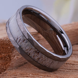 Tungsten Ring with Deer Antler Inlay - 8mm Width - TCR235