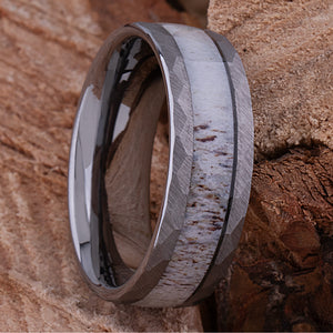 Tungsten Ring with Deer Antler Inlay - 8mm Width - TCR235