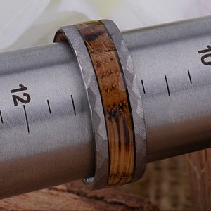 Tungsten Ring with Charred Whiskey Wood Inlay - 8mm Width - TCR236