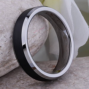Black and Silver Tungsten Wedding Ring - 6mm Width - TCR238