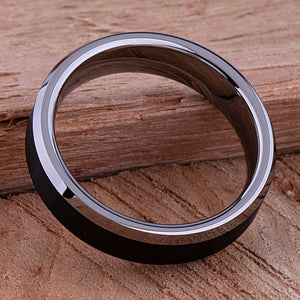 Black and Silver Tungsten Wedding Ring - 6mm Width - TCR238