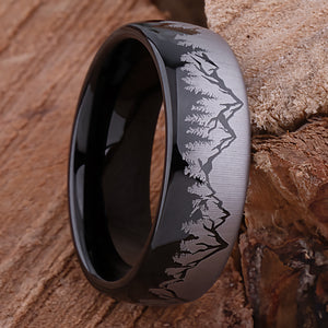 Mountain Design Black Tungsten Nature Ring - 8mm Width - TCR241