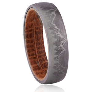 Mountain Tungsten Wedding Ring with Whiskey Barrel - 6mm Width - TCR243